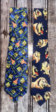 Lot of 2 Spongebob Squarepants Tie  Bulldog Looney Toons Tie Mens Cartoon