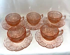 Lot of 5 Jeannette Cherry Blossom Pink Depression Glass Childs Cup & Saucer Sets