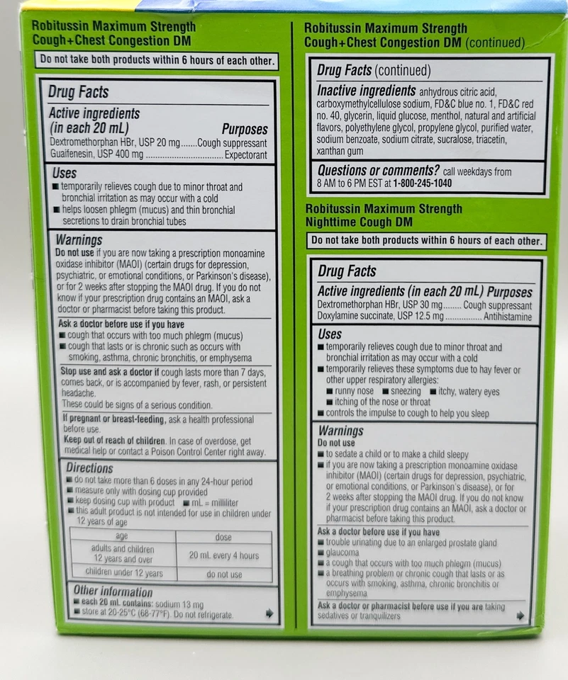 Robitussin Día y Noche Tos DM Máxima Fuerza Valor Paquete 2 Botellas 4oz Cada una Foto 2 de 4