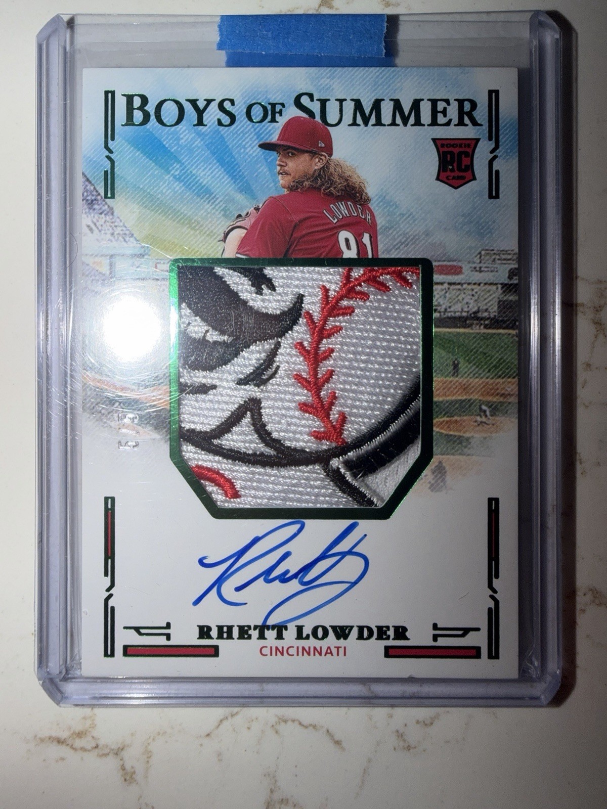 2025 Panini Boys of Summer Jumbo Patch Signatures Rhett Lowder RC Auto Patch 5/5 view 2