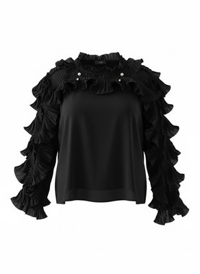 AX Paris Bluse Schwarz Rüschen Volant Elegant Neu mit Etikett Gr. 12 (M) Party