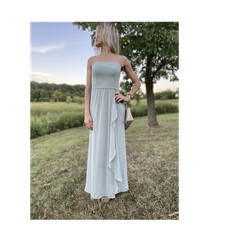 David s Bridal Dusty Sage Maxi Dress Spaghetti Strap Chiffon Overlay Size 4