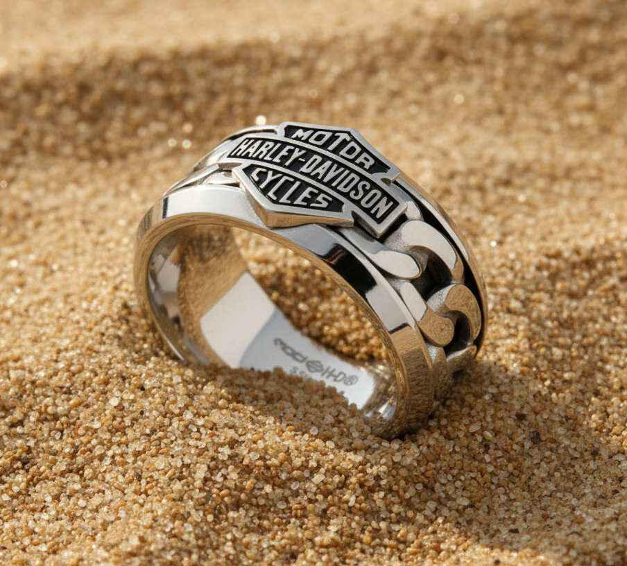 Harley-Davidson® Inlaid Chain Bar & Shield® Logo Ring Stainless