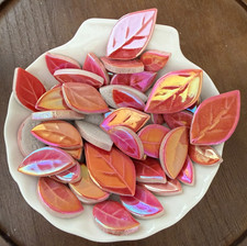 Iridescent Red Ceramic Leaves - Ficus - Ceramic Mosaic Tile Pieces - 7oz