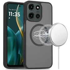 For Moto G Stylus 2025 Case Magnetic Circle Soft Translucent + Tempered Glass