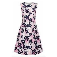 Oscar de la Renta Floral Silk Cocktail Dress Fit &Flare Pink Blue US 6 MED NWOT