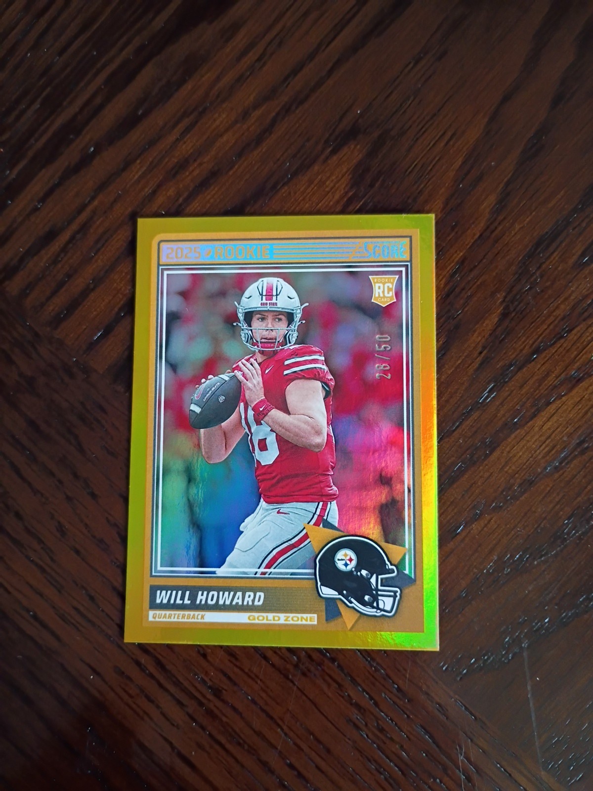 2025 Panini Score Will Howard #3 Gold Zone RC #/50 OSU/Steelers Rookie Mint