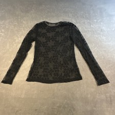 Y2K Dark Fairy Sleeze Whimsigoth Boho Indie Sheer Mesh Stretch Floral Top Black