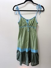 Y2K Vtg American Eagle Baby Doll Sun Dress Teal Green Prairie Preppy Prep 2 XS