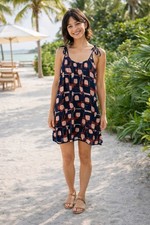 Madewell Lightestspun Tie Strap Ruffle Hem Dress in Color Collage Twilight - S