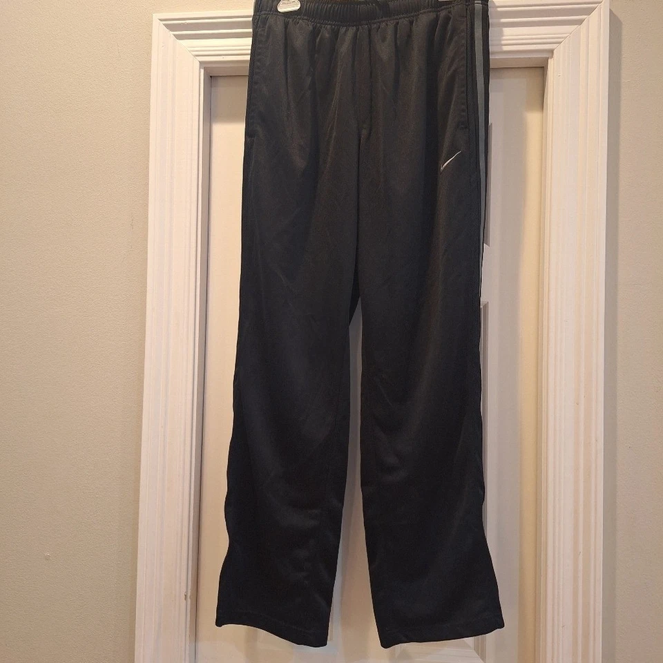 Nike Mens Black Track Pants Straight Leg Gray Stripe Drawstring Soccer Track - Image 3 of 4