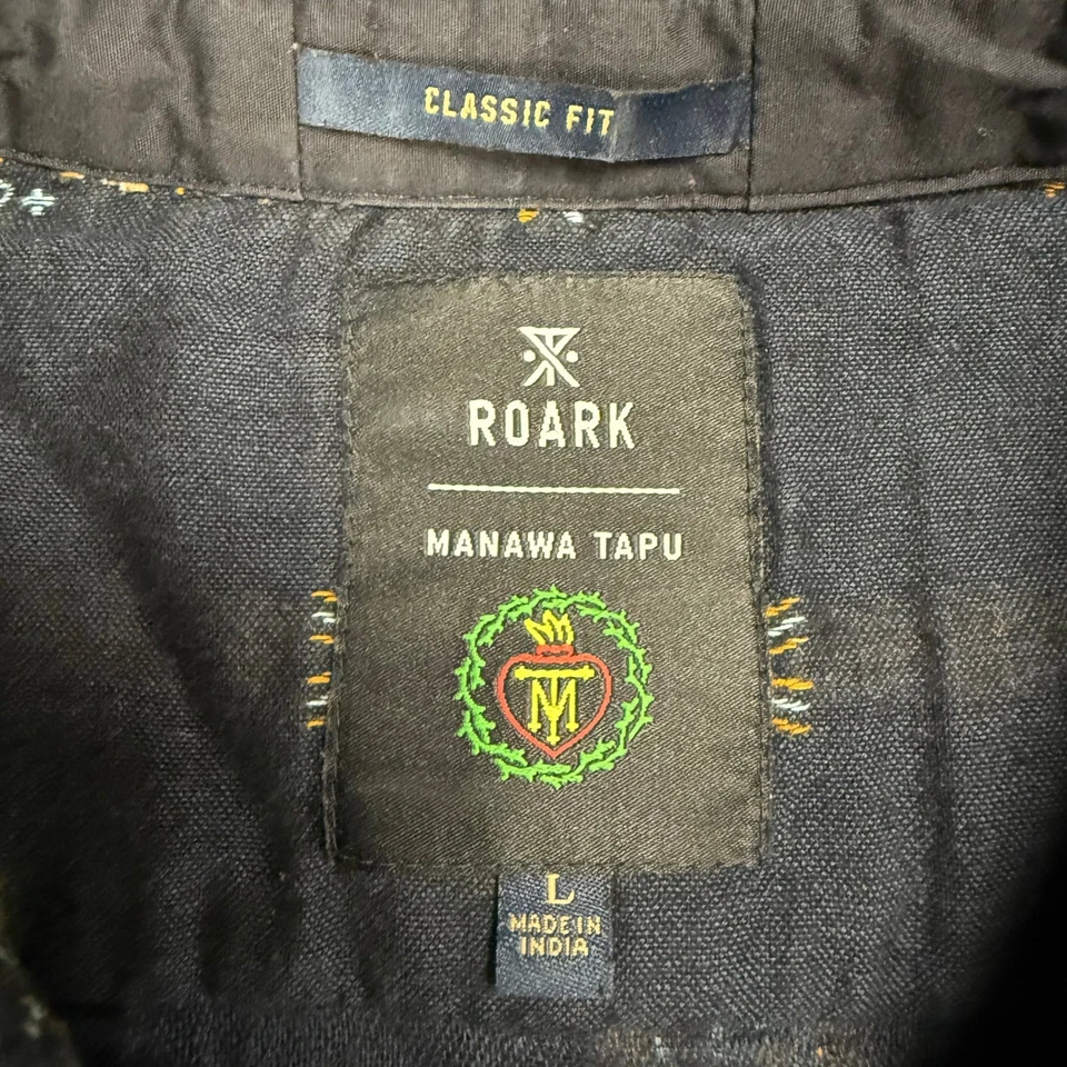 Roark Manawa Tapu Black Geometric Print Short Sleeve Button Down Shirt - Image 2 of 4