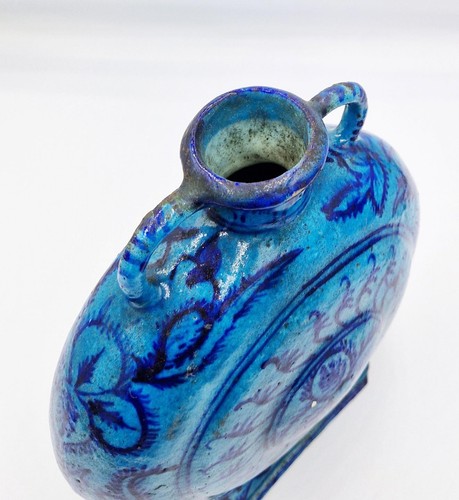 19TH CENTURY INDIAN MULTAN BLUE POTTERY MOON FLASK / VASE - Picture 5 of 6