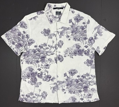 Ksubi Mens Camp Shirt Size Large Skull Floral Graphic Print Resort Hawaiian