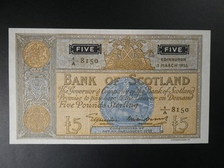 NICE LARGER SIZE 1955 BANK OF SCOTLAND £5 BANKNOTE ORIGINAL VF