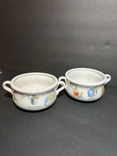 Vintage Beatrix Potter Peter Rabbit Teleflora 1999 Double Handled Soup Bowls-2
