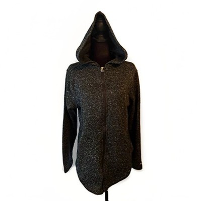 Eddie Bauer Size Large Charcoal Gray Marled Knit Fleece Full Zip Hooded Jacket