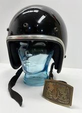 Vintage AF40 Arthur Fulmer Black Motorcycle Helmet & Original Brass Belt Buckle