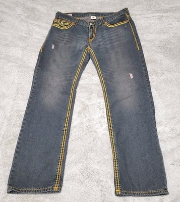 True Religion Jeans Mens 34 X 40 Ricki Super T Yellow Stitching Y2K 