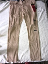 WT02 20191-3091W SUPER SKINNY Fit LIGHT KHAKI Denim Jeans DISTRESS Pants 38X32