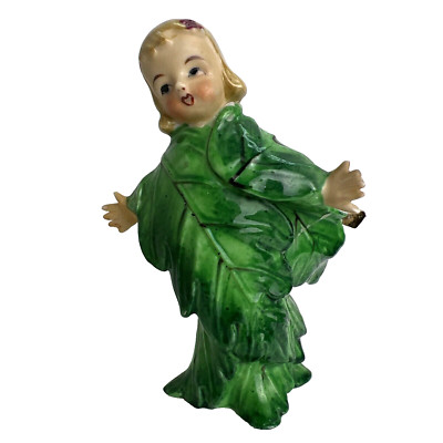 Vintage Acme China Holly Girl Leaf Dress Pixie Fairy Ceramic Figurine Japan READ