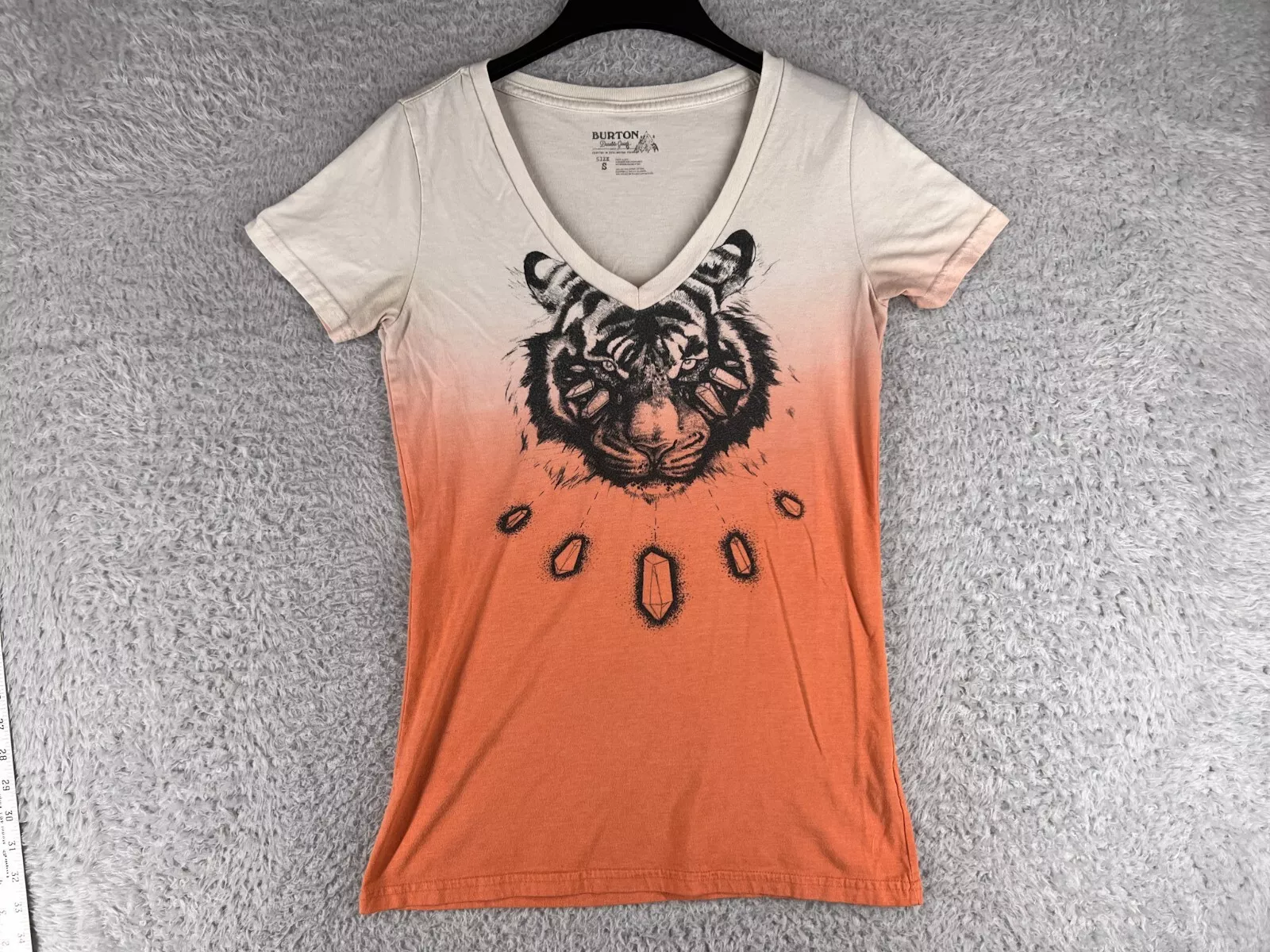 burton beige fade bengal tiger v-neck made in usa shirt