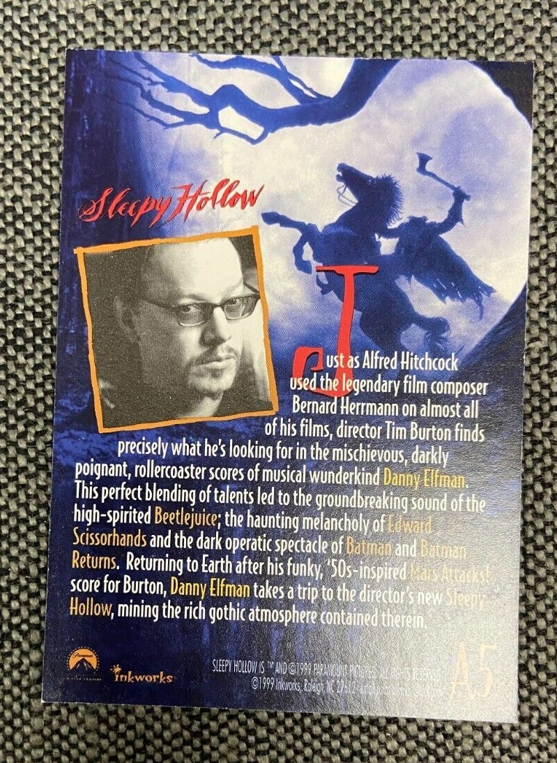 1999 PARAMOUNT FILMS INKWORKS SLEEPY HOLLOW AUTOGRAPH CARD DANNY ELFMAN NO A-5 - Picture 2 of 3
