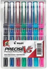 Pilot Precise V5 Premium Rolling Ball Pens - Assorted Ink - 7 Pack