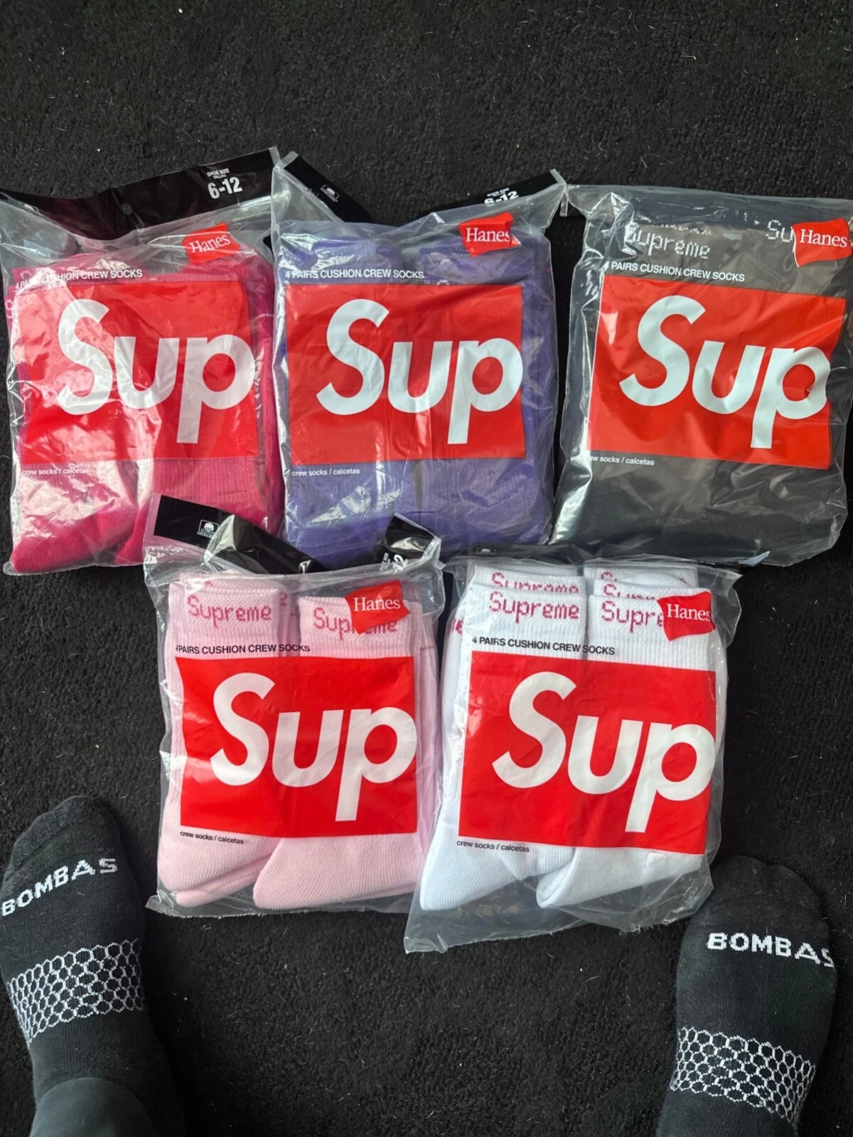 Authentique lot de 5 à 4   chaussettes Hanes Supreme   lot de blanc/noir/rose/violet/rouge