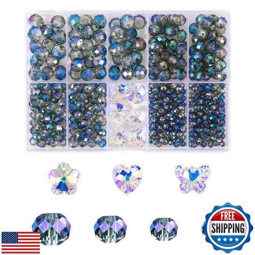 FZH4-10mm Faceted Briolette Glass Bead Kit for Jewelry Making 410Pcs Rondelle
