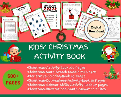 Kids Christmas Activity Books, Word Search Puzzle, Dot-Marker, Scissor-Skills