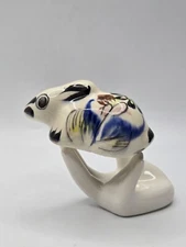 Vtg Tonala Hand Painted Florals Pottery Rabbit Figurine • Mexico • Signed R.S 