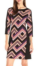 Nine West Elderberry Cognac Stretch Scuba Boatneck Solid Panel Shift Dress - $99