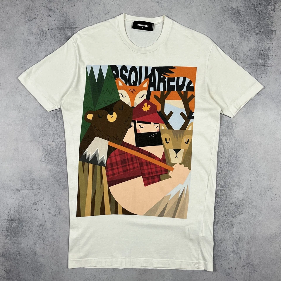 Diseñador Dsquared2 Leñador Logo Grande Camiseta Manga Corta Blanco Talla Peq... - Imagen 2 de 4