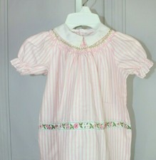 ADORABLE Girls VTG 1960s 60s Polly Flinders Hand Smocked Pink/White dress 3T