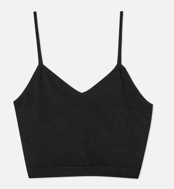 Primark Ribbed Cropped Vest Top Cami Stretch Black Size XXS Free P + P