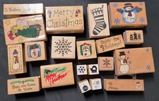 Lot 20 Mixed Wood Rubber Stamps Christmas Santa Snowman Angel Bundle GUC