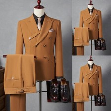 Brown 2Pcs Men's Suits Double Breasted Blazer 2Pcs Formal Wedding Groom Tuxedos