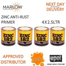 U-POL Zinc 182 Rust Inhibiting Primer 2.5L - 4 Pack, Grey, Free UK Delivery