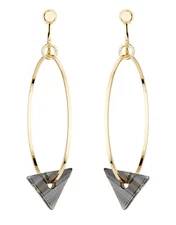 Clip On Hoop Earrings gold hoops with a black acrylic triangle - Elda B