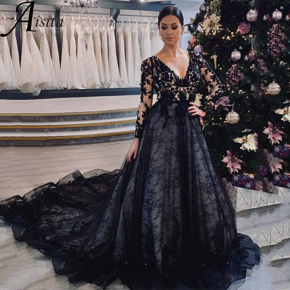 black wedding dresses with sleeves