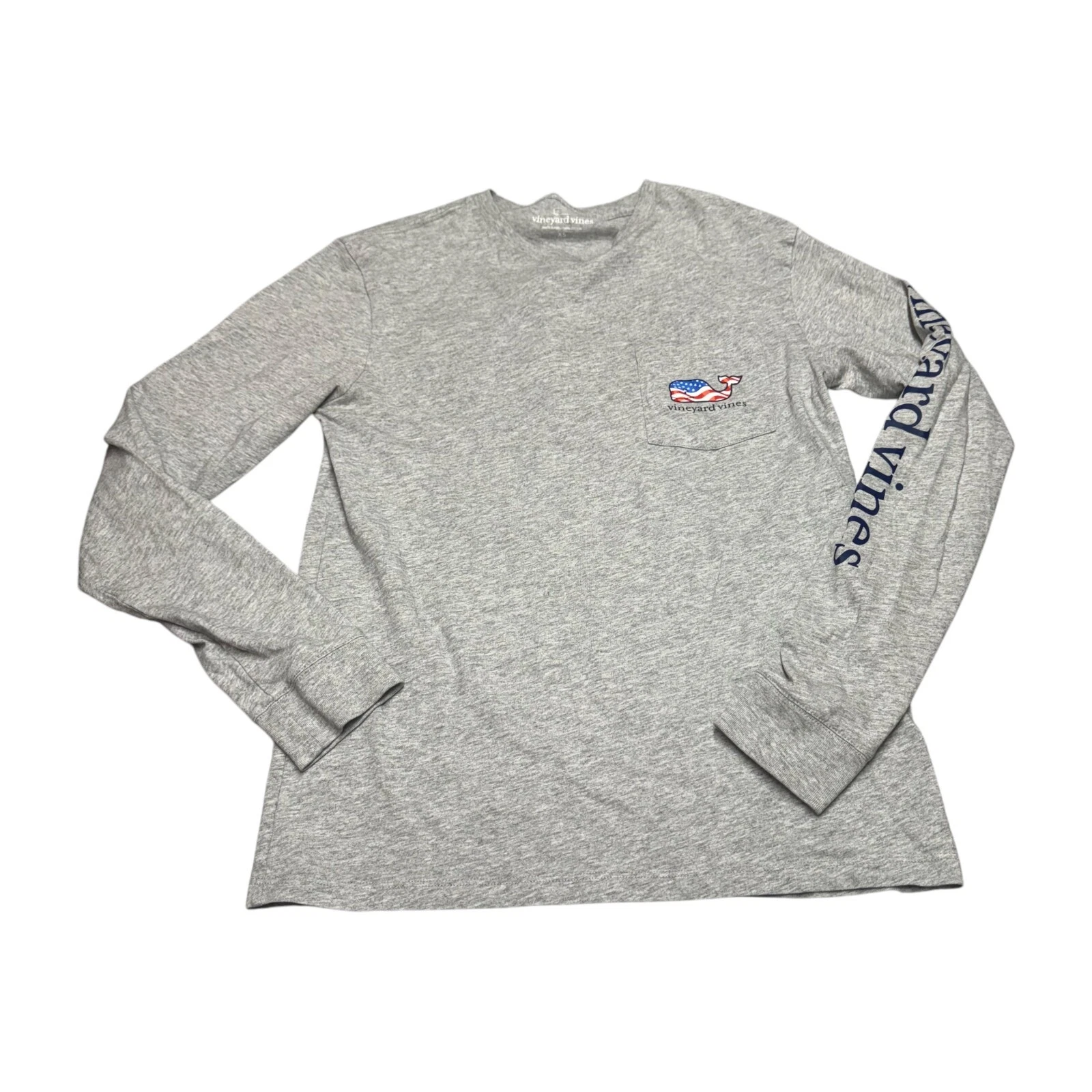 Vineyard Vines Shirt Mens XS Heather Gray 100% Cotton Logo Crew Neck Long Sleeve