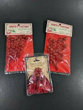 Vintage Red Christmas Ornaments Beads Tassels Dangle Santa's Factory in Package
