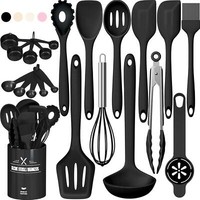 22Tlg Silikon KüChenhelfer Set Utensilienhalter Schwarz Antihaft