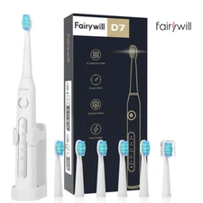 Fairywill Electric Sonic Toothbrush 6X Brush Head 5 Modes Whitening Teeth USB