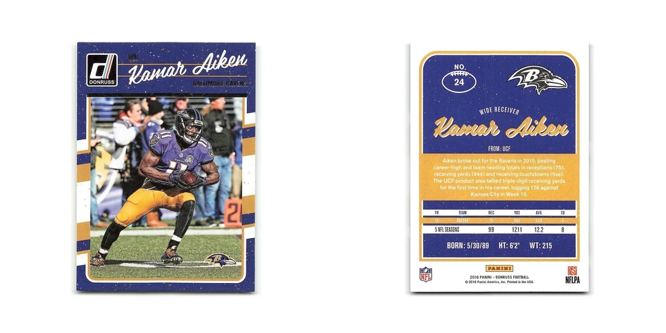Kamar Aiken 2016 Donruss #24 Baltimore Ravens Football Card NM - Image 3 of 3