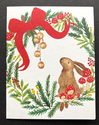 BOX Of 20 SMALL Papyrus Christmas New Year Cards Rabbit Mushroom Wreath Bells