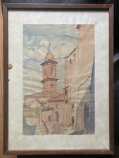 ::AQUARELL  °SIGNIERT L. BERTOLINI BISI ITALIEN KIRCHE °WER KENNT DEN ORT? ANTIK