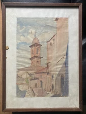 Aquarell Signed L. Bertolini Bisi Italy Church Who Knows The Place? Antique