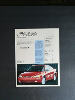 Vintage1998 Pontiac Grand Am Full Color Original Brochure 323 | eBay